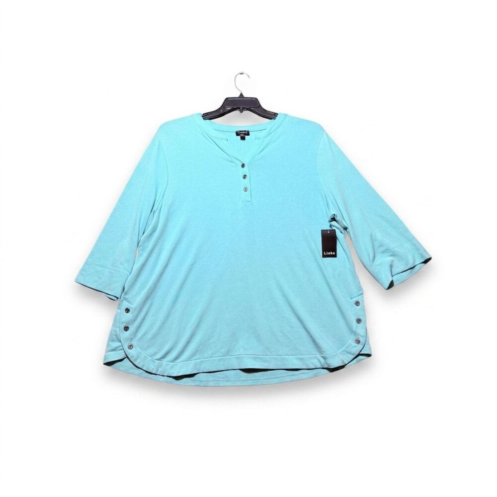 NWT Links Aqua Henley Side-Button Top Plus Size 1X